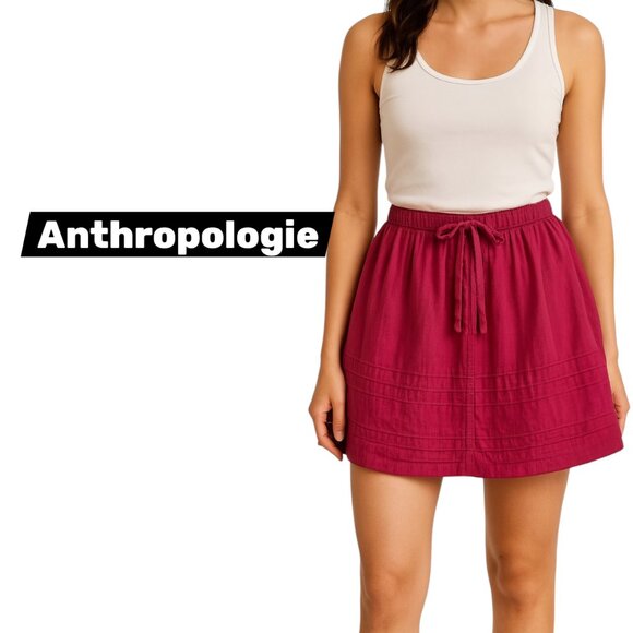 Anthropologie Fuchsia Tiered Mini Skirt with Drawstring Waist Size M - Picture 1 of 11
